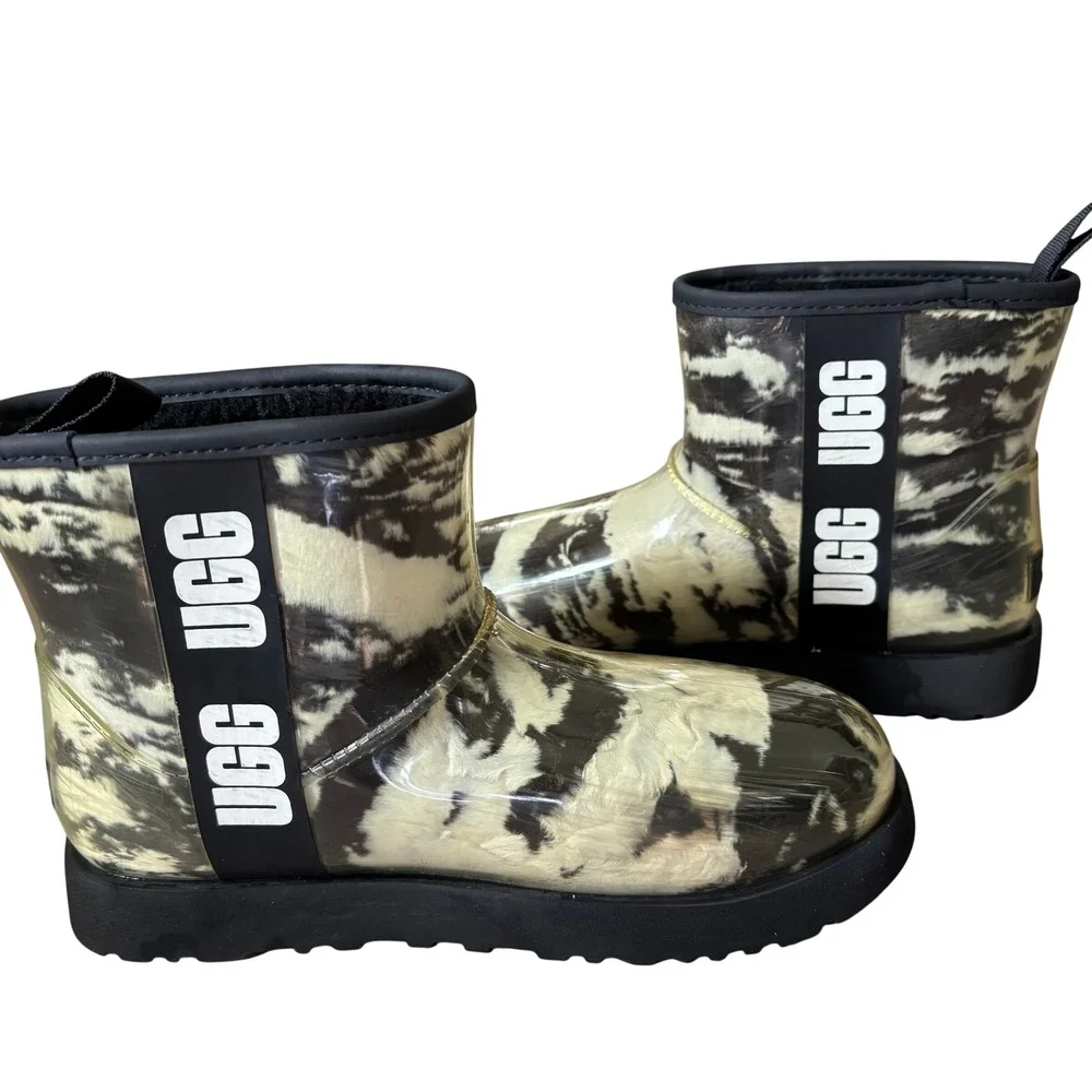 UGG Classic Clear Black Mini Marble Boot Waterproof  Sz 9 Sheepskin Cozy Winter